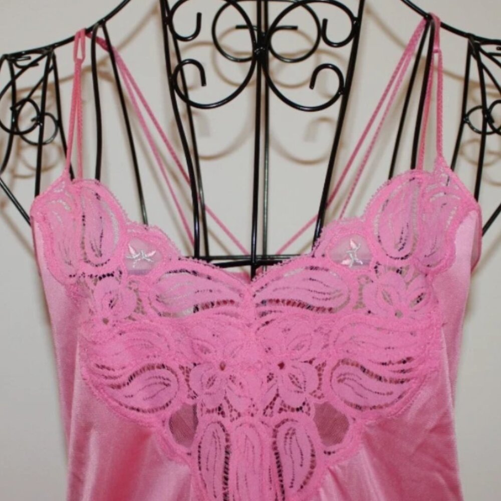 Vintage Shadowline Pink Nylon Nightgown Sz S Made in USA Lace Trim - Picture 4 of 9
